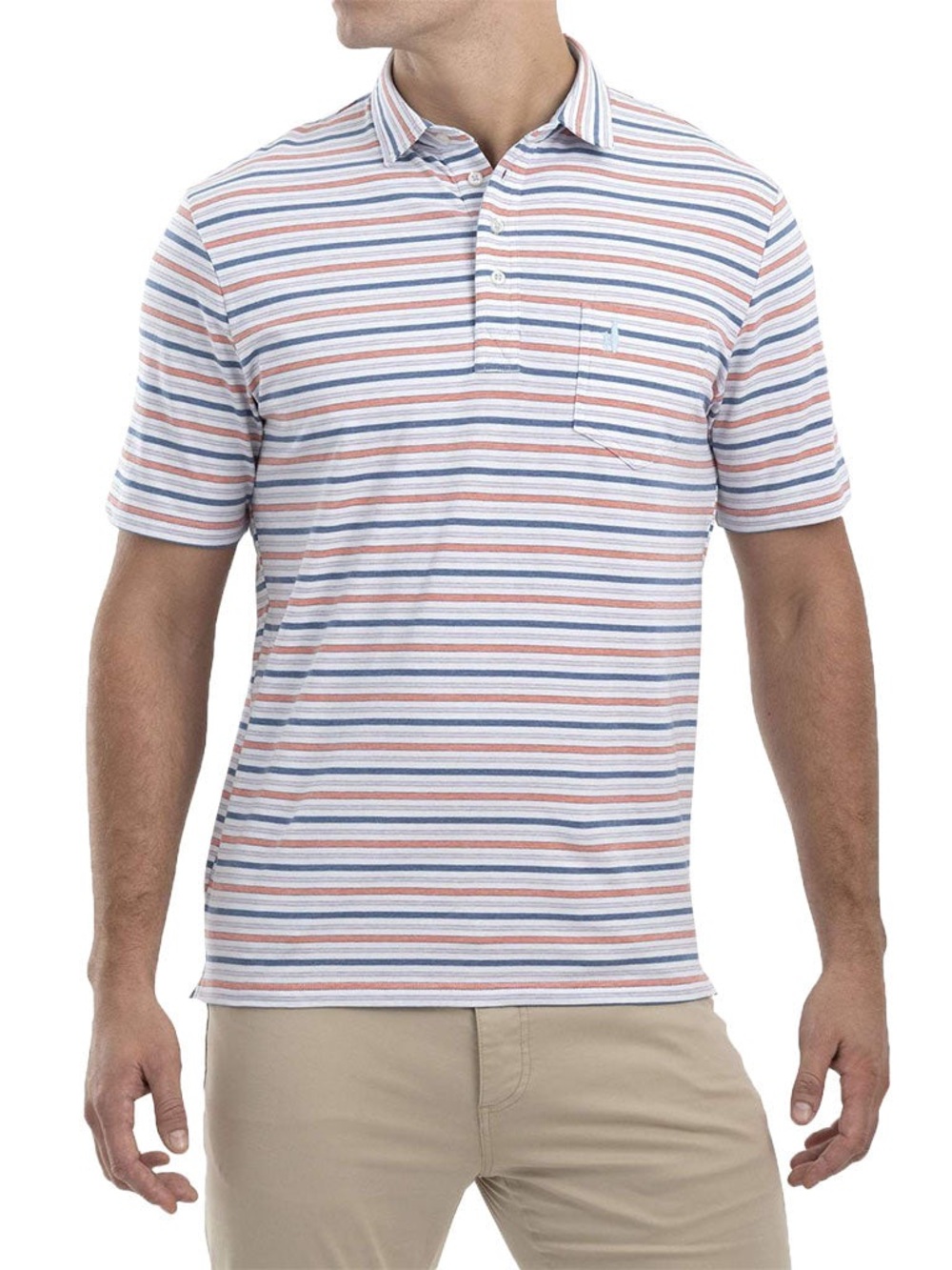 johnnie-O Hangin' Out Mens Striped Polo Shirt Blue White Orange Size S